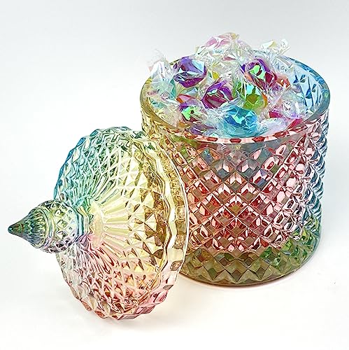 Colorful Crystal Glass Candy Snack Barrel Storage Jar Embossed Luxury Cookie Buffet Canister With Lids Jewelry Box Jar Biscuit Containers - color: Small Cylinder