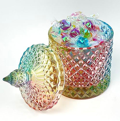 Colorful Crystal Glass Candy Snack Barrel Storage Jar Embossed Luxury Cookie Buffet Canister With Lids Jewelry Box Jar Biscuit Containers - color: Small Cylinder