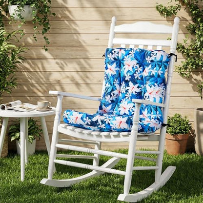 Hoteam 4 Set Outdoor Patio Chair Cushions 20 x 42 in Deep Seat Waterproof Patio Cushions Set for Furniture Replacement Removable Seat and Back (Blue Plumeria) - style: Blue Plumeria