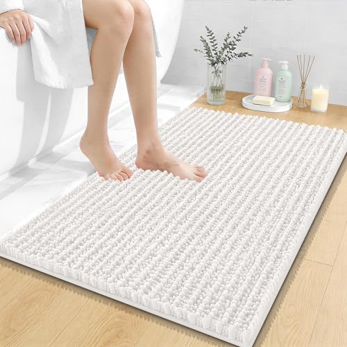OLANLY Bathroom Rugs 36x24, Thick Soft Absorbent Chenille Bath Rugs | Ivory, Shaggy Bath Mat with Quick-Drying Rubber Backing, Machine Washable for Floor, Tub and Shower, Home Decor Accessories - color: Ivory, size: 36" x 24"