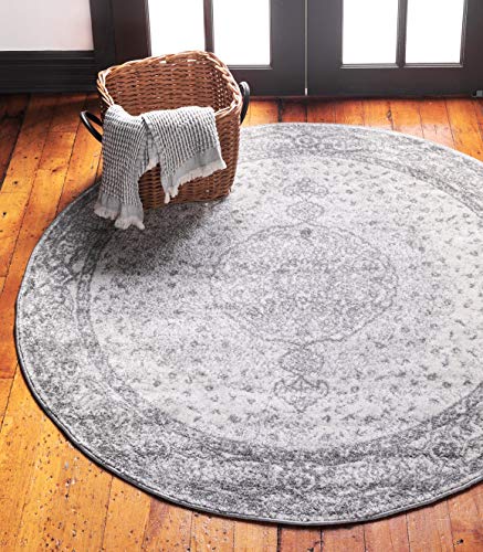 Unique Loom Bromley Collection Area Rug - Midnight (3' Round, Gray/ Ivory) - color: Light Gray/Ivory, size: 3'1" (Round)