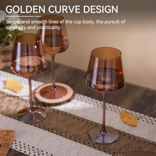 Brown Wine Glasses Set of 6,18oz Dark Amber Wine Glassware Gift Set for Party Brown Hand Blown Glass Drinkware for Red White Wine gifts set for wine lovers - color: Dark Amber