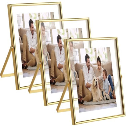 3 Pack Gold Floating Frame 5x7 Picture Frame Holds 4x6 5x7in Photo, Gold Metal Frames for Anniversary, Birthday or Wedding, Home or Office Décor - size: 5x7