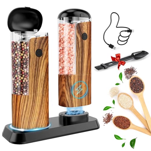 Rechargeable Salt Pepper Grinder Set: Electric Salt and Pepper Mill Automatic Salt Grinder Adjustable Coarseness Pepper Mills Refillable Salt Mills USB Salt Shaker Electric Pepper Shaker - color: Yellow