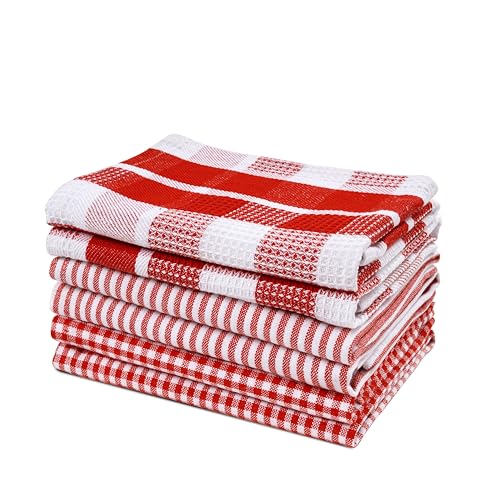 LANE LINEN Cotton Dish Towels for Drying Dishes - 6 Pack Soft Absorbent Kitchen Dish Cloths for Drying Dishes, Multi Purpose Kitchen Towel for Cleaning & Drying, 12"x12" - Christmas Red - color: 06: Red, size: 12"x12" - 6 Pack