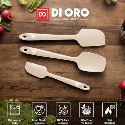 DI ORO Silicone Spatula Set - 600F Heat Resistant, 3-Pc Clay | Rubber scraper won't scratch nonstick pans; For baking, cooking, mixing, and frosting; BPA-free and dishwasher safe - color: Clay