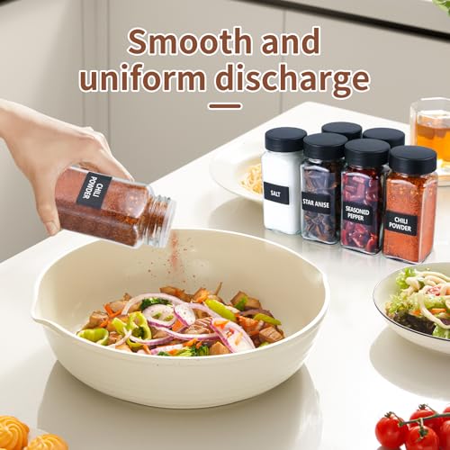 6 Spice Jars with Labels,4oz Empty Glass Spice Containers with Shaker Lids,Square Seasoning Bottles for Spice Rack, Drawer, Cabinet (6)