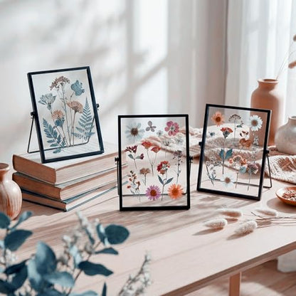 12 Pack Black Floating Photo Frame, 6 x 8 Inches Double Glass Desktop Picture Frames with Metal Stand for Pictures Photos Pressed Flowers Desk Tabletop Display - color: Black, size: 6 x 8 inches