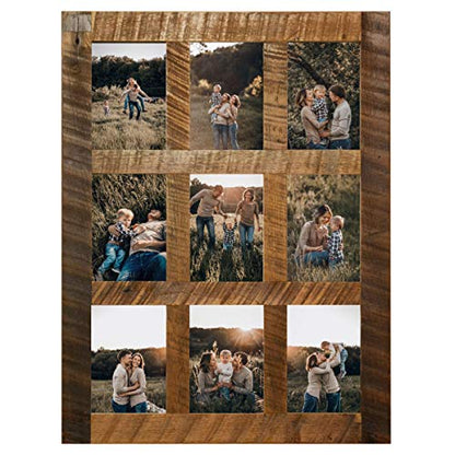 Rustic Wooden Collage Picture Frame, Wood Multi Photo Holder for Wall, Horizontal and Vertical Display, Reclaimed Barnwood, 9 Openings each 5x7 - size: 9 Openings