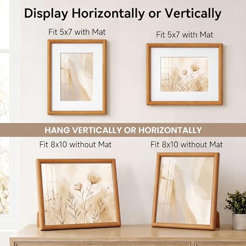 Acovy 8x10 Picture Frame, Natural Solid Teak Wood 8"x10" Photo Frame for Wall, Handcrafted Wooden Frame 8 x 10 Matted to 5x7, High Definition Tempered Glass, Wall Hook Included, Natural Teak - color: Teak, size: 8"x10"