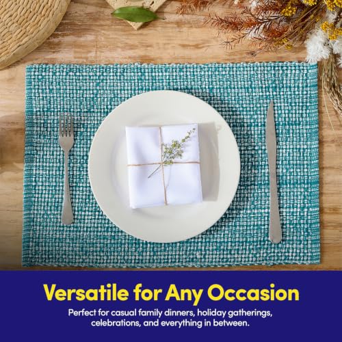 Sweet Home Collection 100% Cotton Placemats for Dining Room Rectangle Two Tone Woven Fabric 13" x 19" Soft Durable Table Mat Set, Set of 6, Turquoise - color: Turquoise, size: Rectangle 13" x 19"