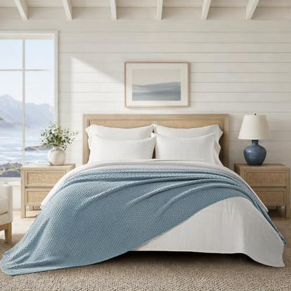 EVERGRACEHOME Chunky Chenille Knit Throw Blanket, 90 x 90, Chambray Blue | Sculpted Moss Stitch, Chic Modern Farmhouse, All-Season Warmth, OEKO-TEX® Certified, Oversized Queen for Couch, Bed, Sofa - color: Chambray Blue, size: 90" X 90"