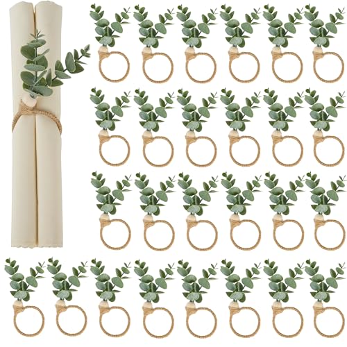 APTWOW 50PCS Napkin Rings, Easter Napkin Rings, Wood Bead Farmhouse Napkins Rings for Weddings Christmas Party and Easter Table Decoration - size: 50, style: Eucalyptus Leaf