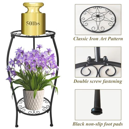 Metal Plant Stand 2 Tier Indoor Outdoor, Tall Flower Pot Shelf Rustproof Stable Corner Stand, 25.2 inch Multiple Plant Display Rack for Living Room Patio Balcony Garden
