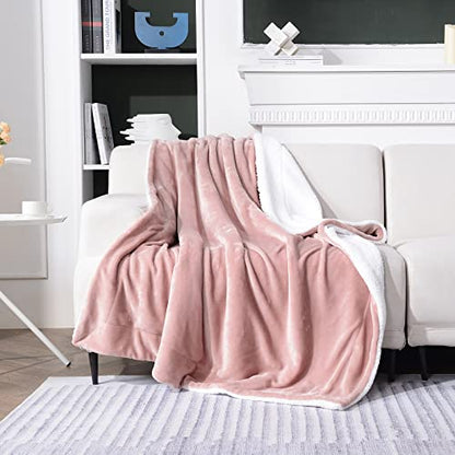 Sherpa Fleece Throw Blanket, Dusty Pink, 50x60 inches | Double-Sided Super Soft Luxurious Plush Blanket Throw Size - color: Dusty Pink, size: 50"×60"