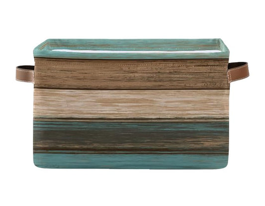 Wood Print Rectangular Storage Basket Not Real Wood Retro Vintage Organizer Bin Shelf Baskets For Clothes Gifts For Home Office Dorm - color: Colorful Wood Print