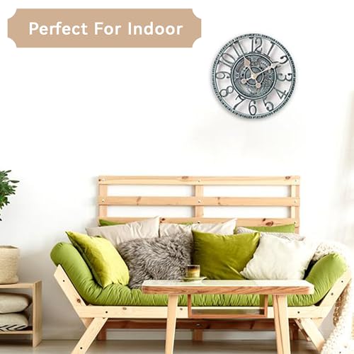 Lily's Home Hanging Wall Clock, Steampunk Gear and Cog Design with a Pewter Finish, Ideal for Indoor or Outdoor Clock, Poly-Resin (12 Inches Diameter)
