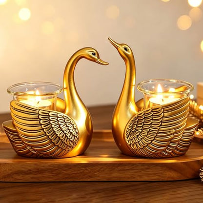 2 Pack Swans Tealight Candle Holder Statue, Gifts for Women Her Wife Mom | with Flameless Candle, Decorative Votive Candle Holders for Home Decor Living Room, Wedding Gifts, Anniversary Birthday Gifts