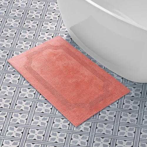 Laura Ashley - Reversible Cotton Bath Mat, Premium Bathroom Décor, Machine Washable Bathroom Rug, Highly Absorbent, 21"x34", Coral - color: Coral, size: 1'9" x 2'10" (Rectangular)