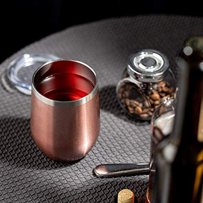 COMOOO Rose Gold Stainless Steel Wine Tumbler Bulk with Lid and Straw 12oz Double Wall Vacuum Insulated Tumbler Cup Stemless for Hot and Cold Drinks, Coffee, Wine, Cocktails Rose gold, 8 Pack - color: Rose Gold