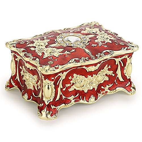Hipiwe Vintage Jewelry Storage Box Small Enameled Trinket Organizer, Red | Rectangular Treasure Chest Box Jewelry Decorative box Keepsake Gift Box Case for Women - color: Red, size: Small
