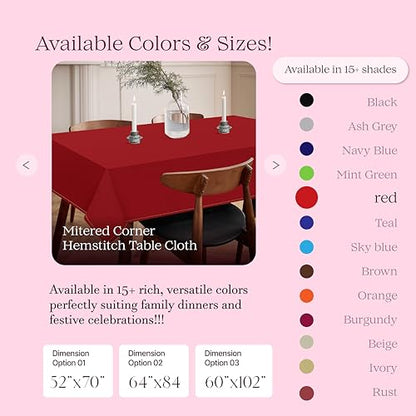 Red Cotton Tablecloth, Table Cover 52x70 Inch, Fits 4-6 Seats, Soft, Washable, Wrinkle Resistant, Rectangle Table Cloth for Dining, Anniversaries, Festive Gatherings, Family Dinner - color: Red, size: 70" x 52" (Rectangular)