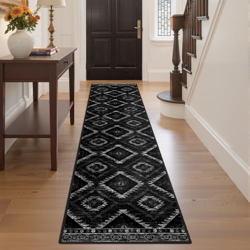 2'x8' Washable Area Rug for Living Room Runner Black | Soft Western No Slip Low Pile Print Foldable Indoor Small Rug for Kitchen entrance entryway hallway - color: Black, size: 2' x 8' (Rectangular)