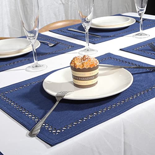 Placemats Set of 4 for Dining Table with Hollow Edge Design- Table Mats 12x 18 Inch, Cloth Place mats Machine Washable (Blue 4pcs) - color: H-blue, size: 4 pcs