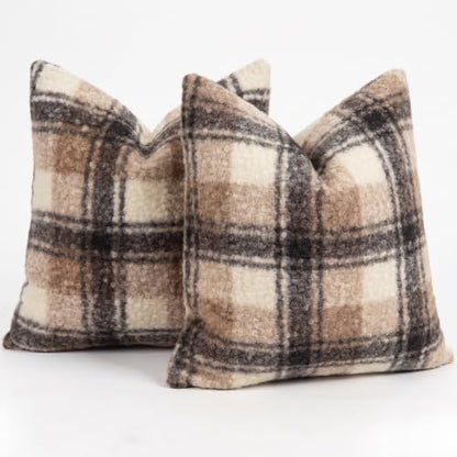 Fall Brown Plaid Euro Pillow Covers 26x26, Fuzzy Euro Sham Covers 26 x 26 | Set of 2, Large Soft Fluffy Curly Sherpa Farmhouse Checkered Cozy Throw Pillows, 26x26 christmas pillow covers, No Insert - color: Brown Buffalo Plaid Indoor Pillow Covers, size: