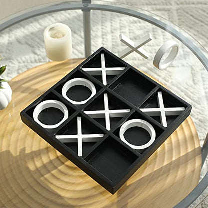 Wooden Tic Tac Toe Coffee Table Decor, Black and White Geometric Home Décor Accent, 12" x 12"
