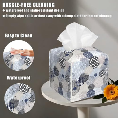 Abstract Lines Tissue Box Cover Square, Geometric Tissue Box Holder with Bottom Belt Leather Facial Paper Organizer Dispenser for Bathroom Bedroom Dresser Night Stand Tabletop - color: Abstract Lines