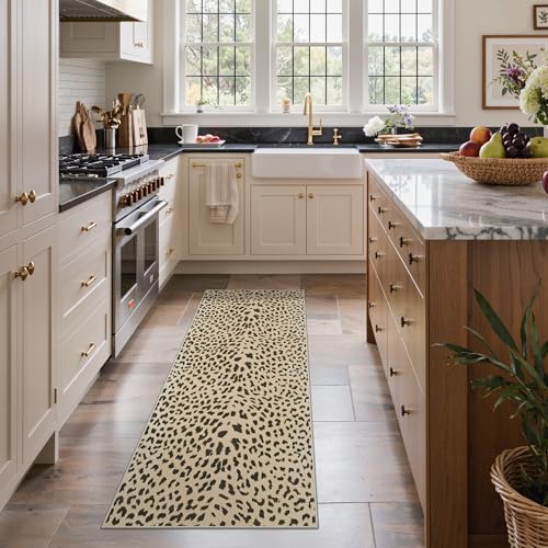 2x5 Leopard Runner Rug for Hallway Bathroom Kitchen Washable Non Slip | Cheetah Animal, Beige Brown, Entryway Bedroom Laundry Room Bedside, Soft Morden Cool, Thin Low Pile Foldable, Water Repellent - color: Leopard / Beige and Brown, size: 2' x 5' (Rectan