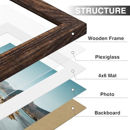 Vittanly 5x7 Picture Frames Set of 9, Shatter Resistant Plexiglass, Display 4x6 Pictures with Mat or 5x7 without Mat, Photo Frames for Wall or Tabletop, Engineered Wood, Brown | Display Pictures 4x6 with Mat or 5x7 without Mat, Small Photo Frames, Enginee