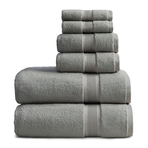 Luxury Bamboo Rayon Bath Towel Set | 6-Piece Set | Carbon | 35% Bamboo Rayon - 65% Zero Twist Cotton | Absorbent Quick-Dry Towels for Bathroom | Ultra Soft | OEKO-TEX Standard 100 - color: Carbon Grey, size: 6 Piece Set