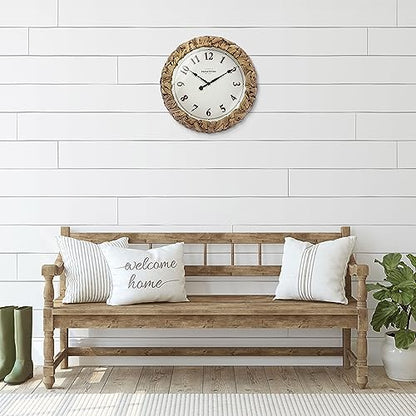 Farmhouse Series, Rustic Woven Clock | 12.6-Inch Natural Woven Water Hyacinth/Seagrass Wall Clock, Wall Art for Home & Farmhouse Décor - size: 12.6 inch