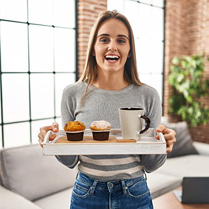 Country Rustic Wood Nesting Dinning Breakfast Serving Trays with Wood Handles, Set of 3,Can Put Food, Fruit, Plates - color: Washed White