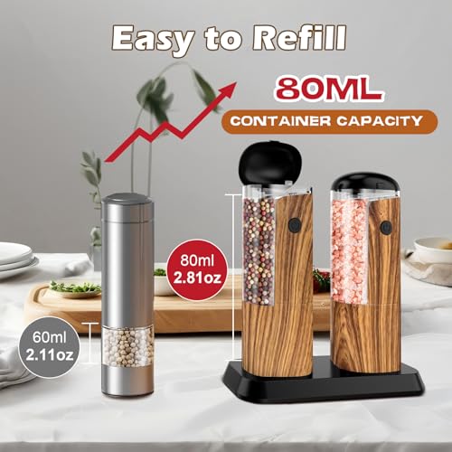 Rechargeable Salt Pepper Grinder Set: Electric Salt and Pepper Mill Automatic Salt Grinder Adjustable Coarseness Pepper Mills Refillable Salt Mills USB Salt Shaker Electric Pepper Shaker - color: Yellow