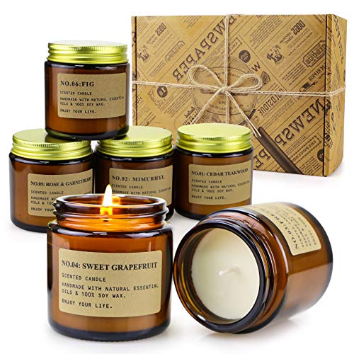 6 Pack Candles for Home Scented Aromatherapy Candle Gift Set for Women Soy Wax Long Lasting Amber Jar Candles Gift for Birthday Mother's Thanksgiving Day Present - color: Amber(6 Pack)