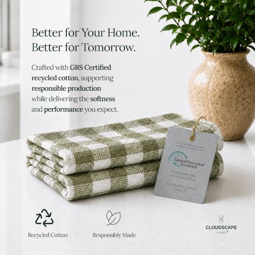 CSL Premium Kitchen Towels Set of 6,Highly Absorbent,Quick Dry,18x28,Green | Cotton, Soft and Lint-free, Hanging Loop, Holds up Wash After Wash, Fresh Tone, Suits any style, Great Bundle Value - color: Olive - Waffle, size: 6 Pack