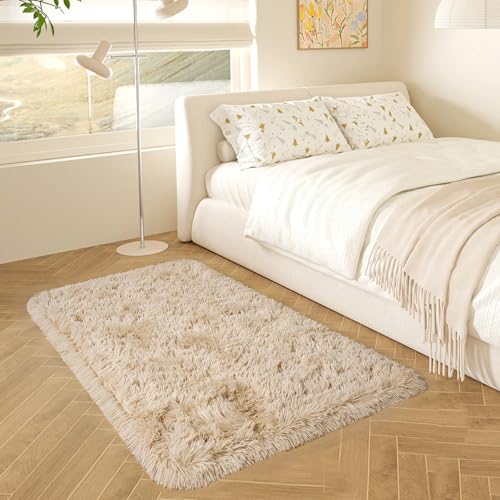 HOMORE Small Rugs for Bedroom 2x3 Feet Beige Rug for Bedside Living Room | Soft Fluffy Area Rugs for Desk Indoor Entrance Door Mat, Small Runner Rugs and Carpets for Dorm Nursery - color: Light Tan, size: 2' x 3' (Rectangular)