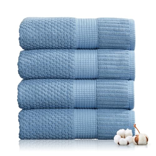4 Pack 100% Cotton Bath Towels | Blue Towels | Oeko‑TEX Standard 100 | Soft & Absorbent, Quick‑Dry | Trinity Collection - Blue Shadow - color: Blue Shadow, size: Bath Towels (4 Pack)