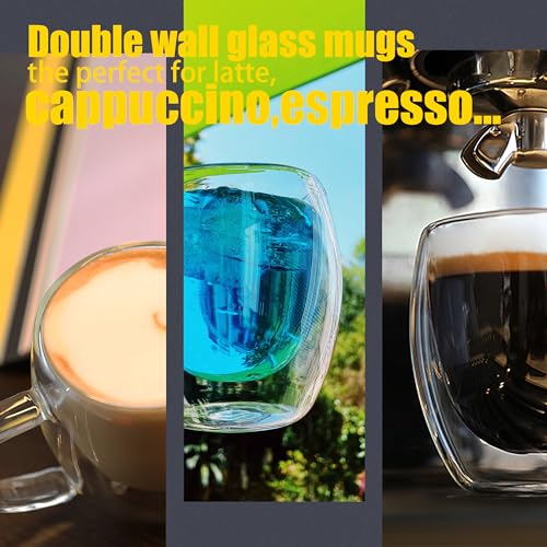 PunPun 8.5oz/250ml Espresso Cups, Double Wall Insulated Glass Cups, Set of 2 - color: 250ml / set of 2
