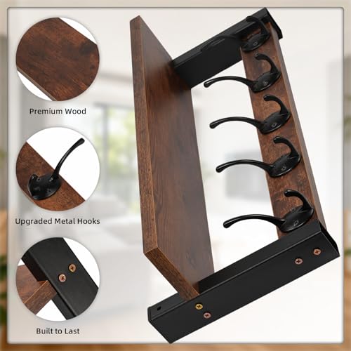 Wall Mounted Coat Hook with Shelf, 17 Inch | Entryway Key Holder, Mail Organizer, For Living Room Bedroom Kitchen Laundry Room