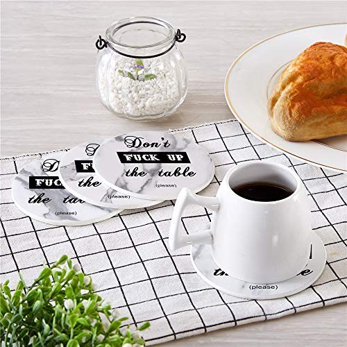 Funny Coasters, 6 Pcs Leather Coasters with Holder, Perfect Housewarming Hostess Gifts, Protect Furniture from Water Marks Scratch and Damage(6Pcs, White Marble) - color: White