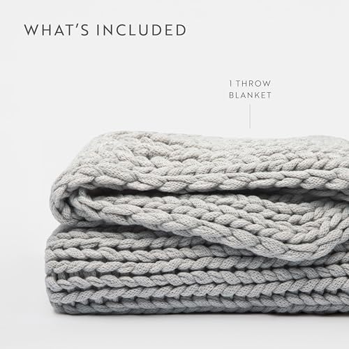Merit Linens Chunky Knit Throw Blanket - One Size Light Gray - color: Chunky Hand-knit Light Gray
