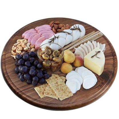 18" Round Walnut Wood Cutting Board for Kitchen | Wooden Chopping Board With Juice Grooves - size: 18"L x 18"W