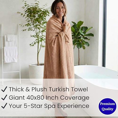 SALBAKOS Luxury 100% Turkish Cotton Bath Sheet 40x80 in (1-Piece, Taupe) | Extra Large Jumbo Oversized Bathroom and Beach Towel, Super Soft Highly Absorbent Thick Premium Hotel Quality, Made in Turkey - color: Taupe, size: Jumbo Bath Sheet