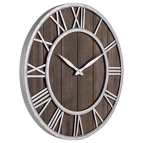 Oldtown Farmhouse Metal & Solid Wood Noiseless Wall Clock (Dark Brown, 24-inch) - color: Dark Brown, size: 24-inch