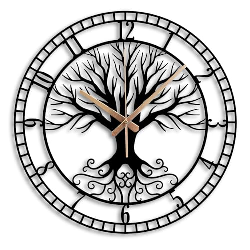 Metal Large Wall Clock, Tree of Life Design Clock, Battery Operated Non Ticking Silent Black Clocks for Home, Living Room, Farmhouse, Office, Kitchen Decoration, Housewarming Gifts, New Home Decor - color: Design D, size: 31 x 31 inches