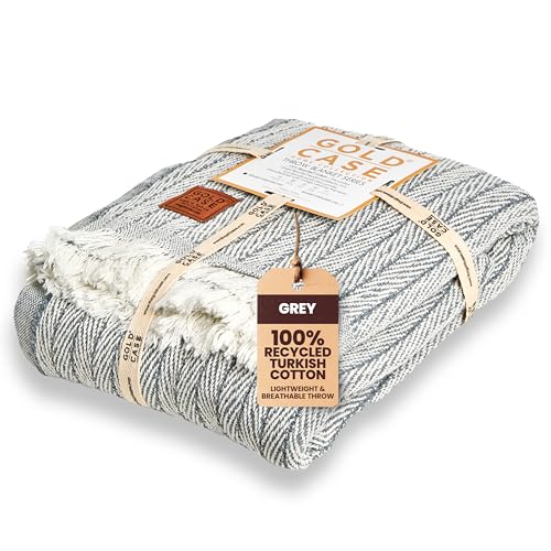 Gold Case Throw Blanket for Couch - 100% Recycled Turkish Cotton Blankets & Throws - Vintage Soft Throw Blankets for Living Room - Boho Decorative Woven Couch Blanket - 50x60 - Grey - color: Vintage Grey, size: 50x60"